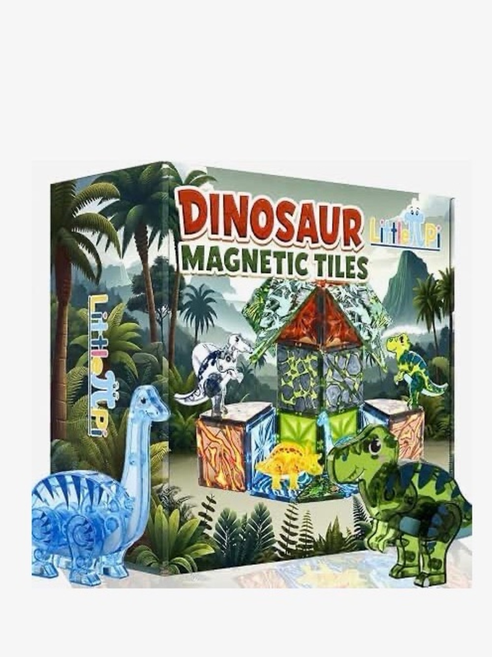 Dinosaur Magnetic Tiles Building Set - Green & Blue